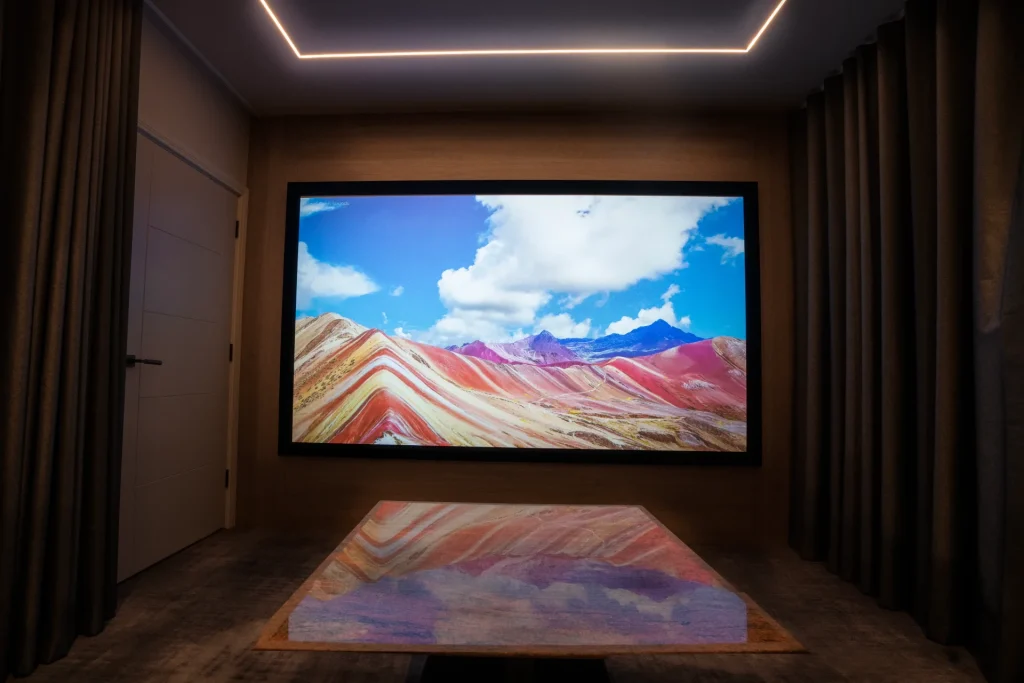 Home Cinema Room at our smart home project in Sussex