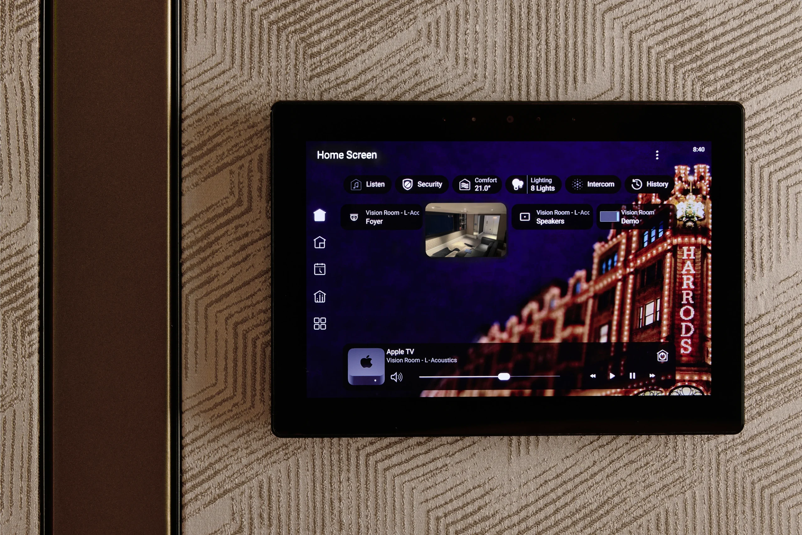 The Cinema Luxe Lounge at Harrods, IndigoZest showroom, Control4 Touchscreen