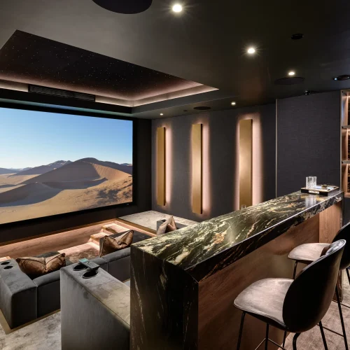 Interior details of cinema room showing screen and seating | International Design and Architect Awards Shortlist